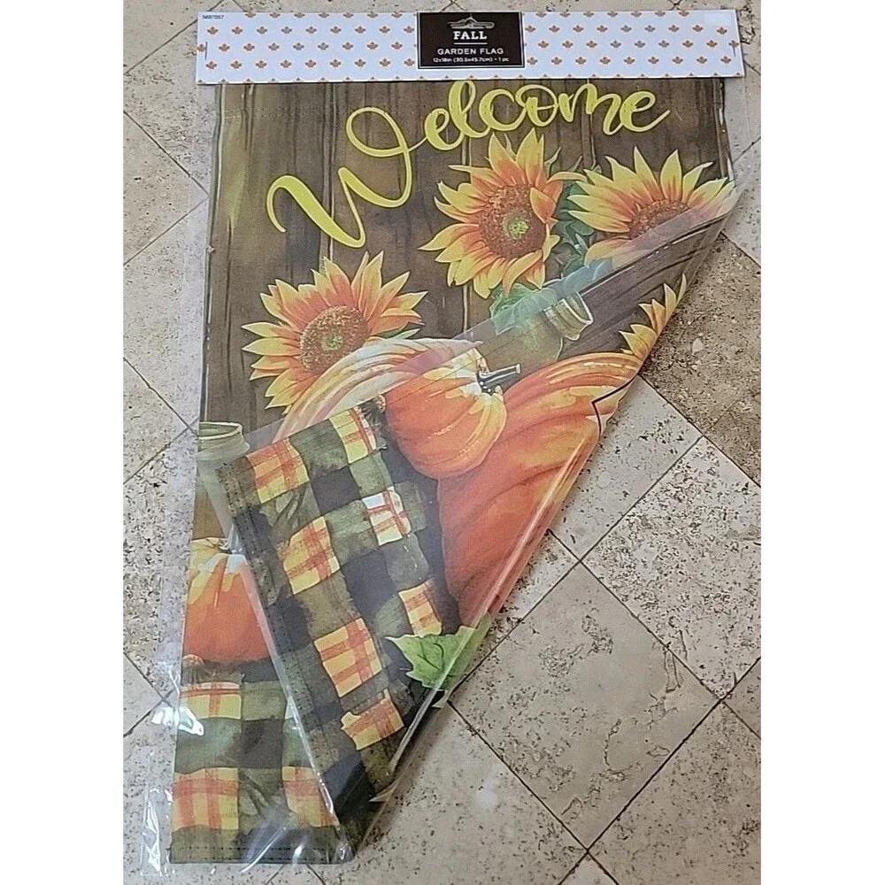 Welcome Fall Garden Flag Sunflowers Pumpkins Autumn Yard Decor Harvest Seasonal